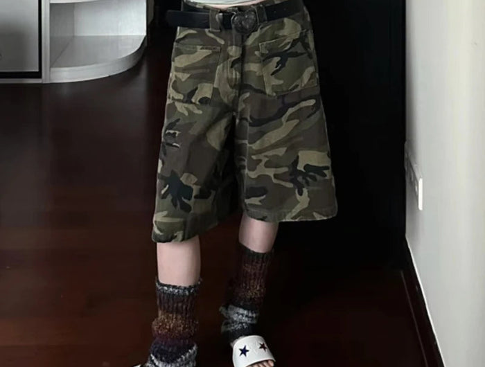 PBAP Camouflage Denim Bermuda Pants High Waist Pocket Patched Straight Cargo Jean Shorts Jorts Harajuku Vintage Women Streetwear PlatiNum