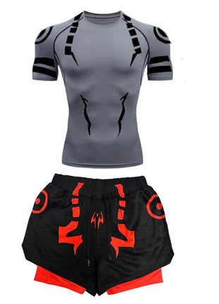 Anime Jujutsu Kaisen Set di compressione Tuta da fitness per uomo Camicia di compressione 3D ad asciugatura rapida + Pantaloncini da palestra Corsa Allenamento Abbigliamento sportivo platinumshop