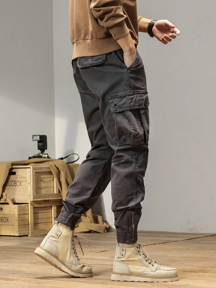 2023 New Multi-Pockets Spring Summer Cargo Pants Men Streetwear Zipper Leg Skinny Work Joggers Cotton Casual Tactical Trousers