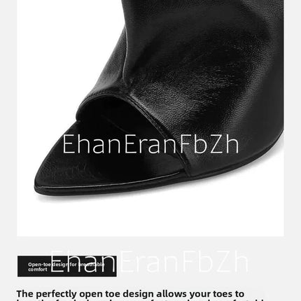 2025Ladies' Spring and Summer New Fish Mouth Slope High Heel Knee Boots, Fashionable Pointed Fashion Show Medium Cool Boots PlatiNum