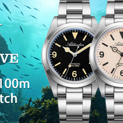 ADDIESDIVE AD2556 Men Luxury Automatic Watch ST2130 Movement 36mm Explorer Style Sapphire Bubble Crystal BGW9 Luminous 100M Wate
