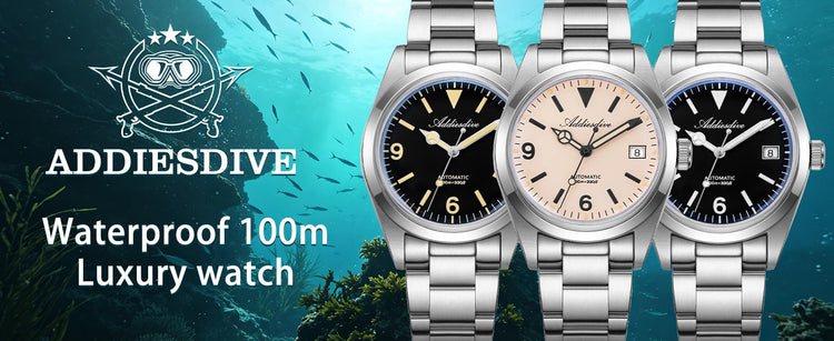 ADDIESDIVE AD2556 Men Luxury Automatic Watch ST2130 Movement 36mm Explorer Style Sapphire Bubble Crystal BGW9 Luminous 100M Wate