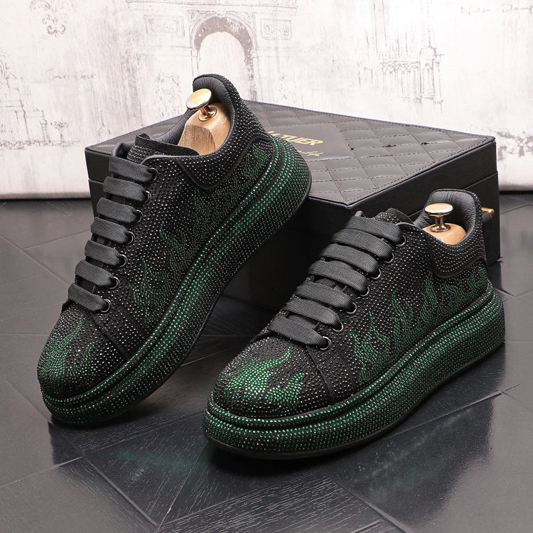 New Style Luxury Men's High Hip-hop Casual Shoes Men Black Fashion Rivets Shoes Italy Fashion Leisure Driving Loafers