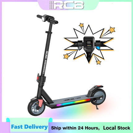 Monopattino elettrico pieghevole RCB R12 Pro W per bambini, autonomia 18 km/h, autonomia 15 km, schermo LED, luce RGB, per bambini dai 6 ai 12 anni
