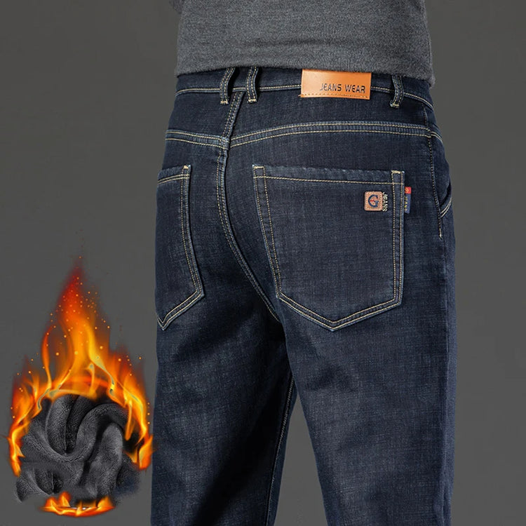 Men's Loose Straight Pants 2026 New Winter Fashion Warmt Plush Thick Jeans Cotton Straight Fleece Male Brand Denim Trousers