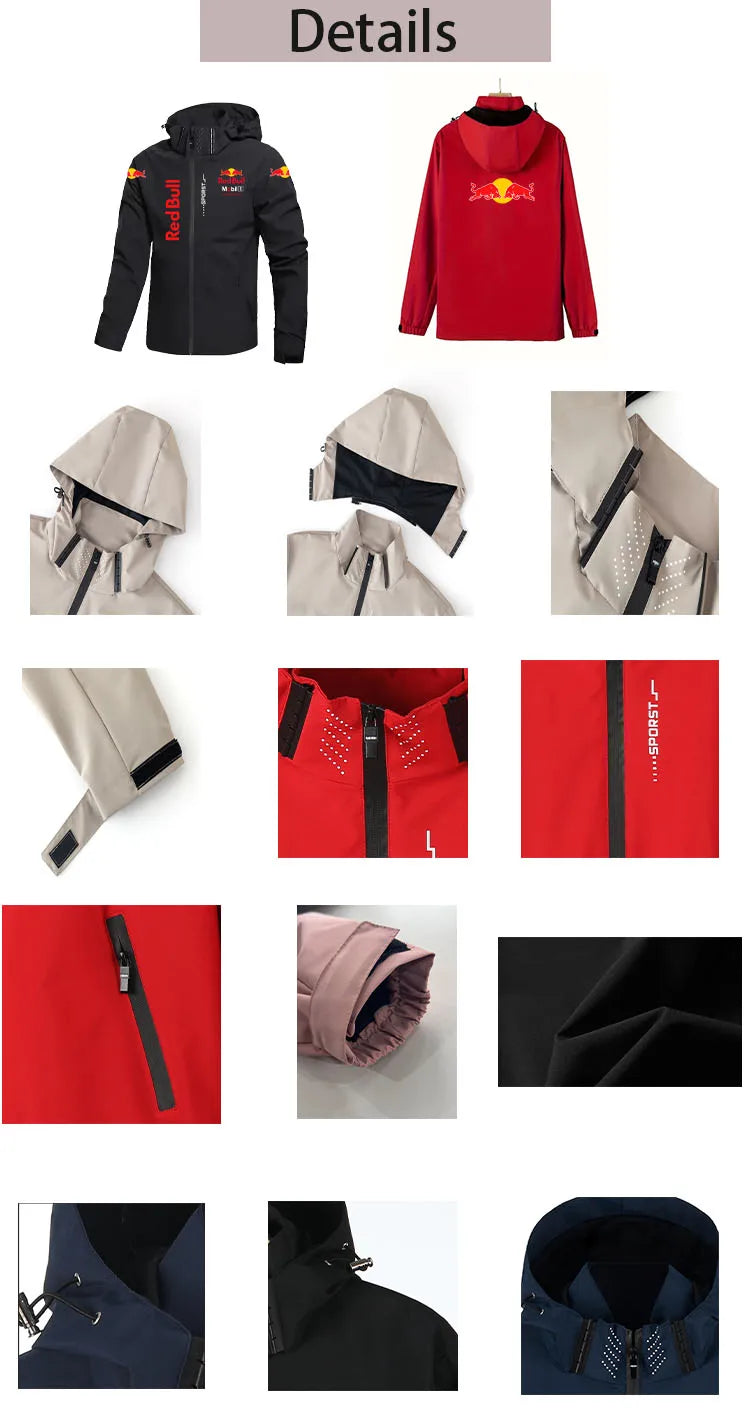 Red Bull Down Jacket Men's Coat Spring And Autumn Style Hooded Detachable Outdoor Windproof And Waterproof Mountaineering Suit