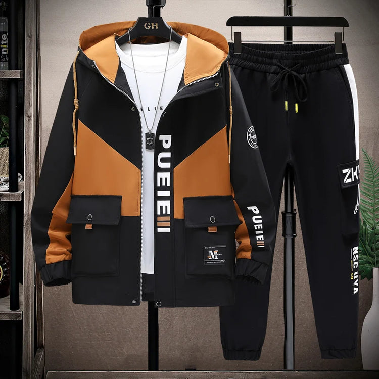 Fashion Two Piece Men's Sets Spring Autumn Youth Street Wear Hooded Jacket & Pant Suit Outdoor Coat & Jogger Tracksuits Clothing