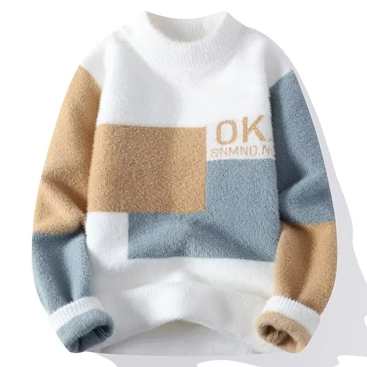 2024 New Men's Plush Sweater Pullovers Korean Winter Warm O Neck Black Sweater High Quality Cool Top Fashionable Men's Clothing