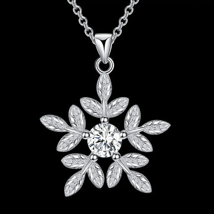 Collana in Argento Sterling 925 con Pendente a Fiocchi di Neve per Donne, Gioiello di Alta Qualità per Matrimoni e Fidanzamenti, Regalo di Moda con Cristalli di Zirconio PlatiNum