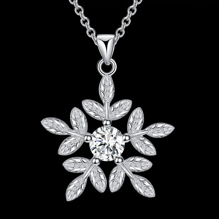 Collana in Argento Sterling 925 con Pendente a Fiocchi di Neve per Donne, Gioiello di Alta Qualità per Matrimoni e Fidanzamenti, Regalo di Moda con Cristalli di Zirconio PlatiNum