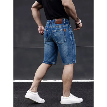 Wthinlee Nuovi Jeans da Uomo Business Casual Elasticizzati Moda Classica Blu Nero Pantaloncini Estivi in Denim da Uomo Lunghezza al Ginocchio