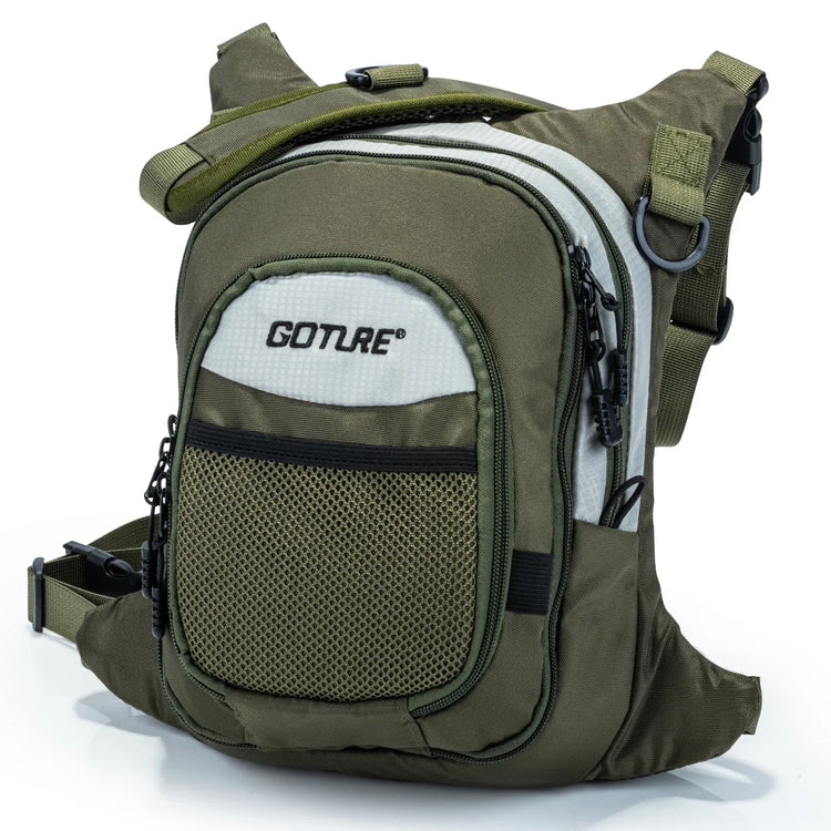 Borsa da Pesca a Mosca Goture 100% Poliestere, Borsa da Petto Ultra Leggera con Tasche Multiple, Borsa per Accessori da Pesca, Borsa a Tracolla per Esterni