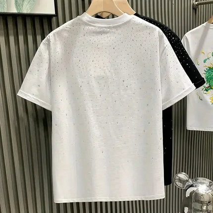 New Luxury Men's T-shirt Hot Diamond Printed Half Sleeve Fashion Round Neck Casual Summer High-end Men Tops T Shirts PlatiNum