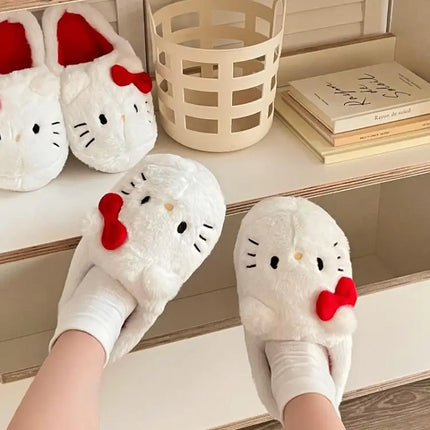 Cute Hello Kitty Anime Plush Slippers for Women, Sanrio Kawaii Cotton Shoes, Soft Student Bedroom Shoes, Girl Gifts for Winter Holidays