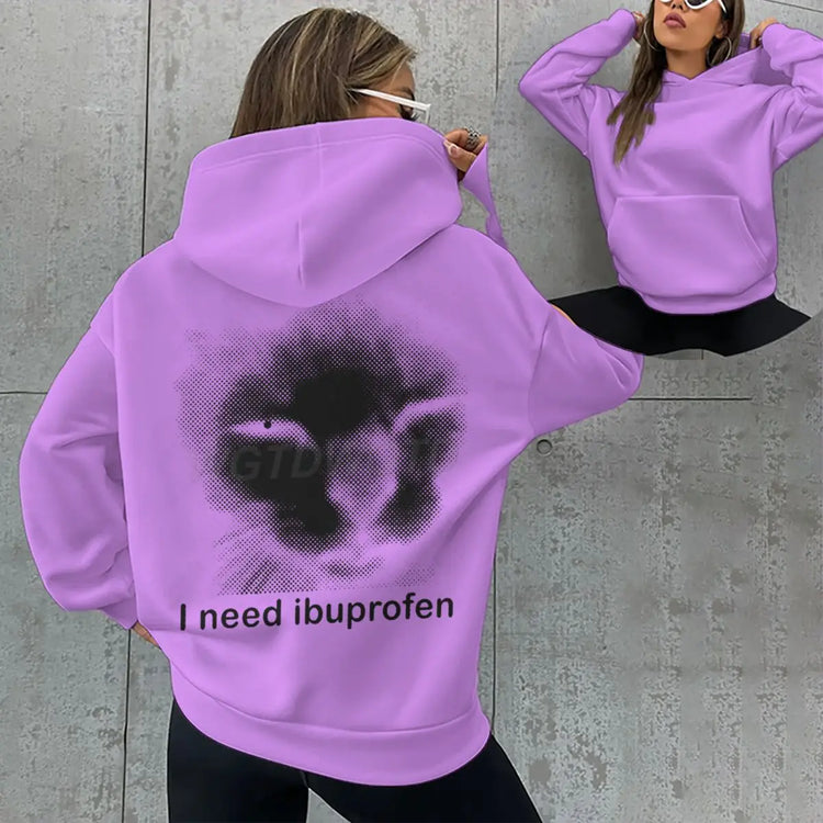 Fun Cat Meme Men Women Hoodies "I Need Ibuprofen" Harajuku Animal Streetwear Long Sleeve Hoody Hip Hop Kitten Hoodie For Male