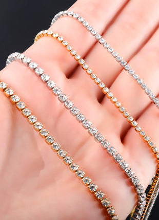 Sparkly Cubic Zirconia Tennis Necklace for Women Rhinestone Choker Minimalist Crystal Chain Stainless Steel Jewelry Accessories PlatiNum