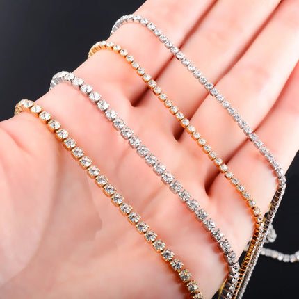 Sparkly Cubic Zirconia Tennis Necklace for Women Rhinestone Choker Minimalist Crystal Chain Stainless Steel Jewelry Accessories PlatiNum