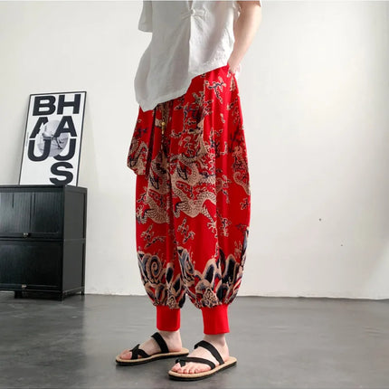 Pantaloni Estivi da Uomo 2026 in Cotone Leggero Sottile Comodi da Spiaggia, Pantaloni Larghi Casual Hip Hop Stampati, Pantaloni Jogger Oversize alla Moda