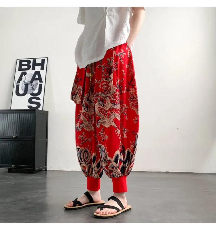 Pantaloni Estivi da Uomo 2026 in Cotone Leggero Sottile Comodi da Spiaggia, Pantaloni Larghi Casual Hip Hop Stampati, Pantaloni Jogger Oversize alla Moda