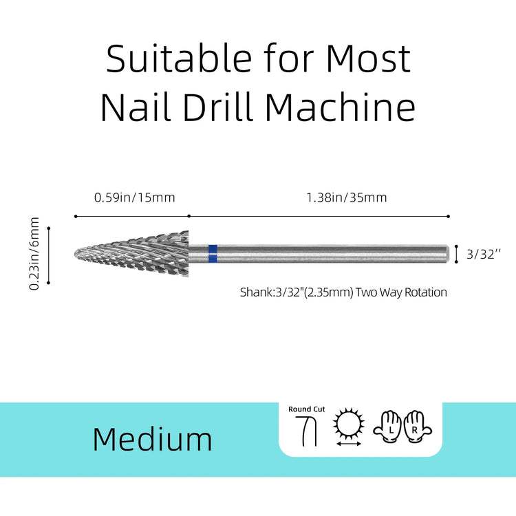 HYTOOS Tungsten Carbide Tree Cone Nail Drill Bits Professional E-file Bits for Acrylic Hard Gel Removal Manicure Pedicure Tool