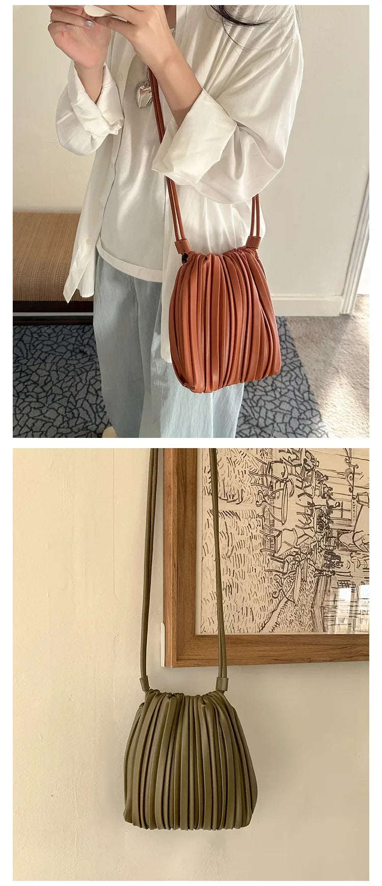 Summer Fashion New Crossbody Bag Women's PU Single Shoulder Mini Bag Luxury Versatile Pleated Casual Small Square Bag Handbags PlatiNum