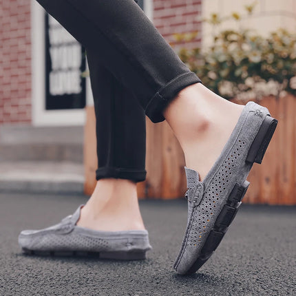 Nuove Ciabatte da Uomo alla Moda in Vera Pelle, Scarpe Casual Traspiranti con Design Traforato, Comode Slip-on per Guida, Mocassini da Uomo