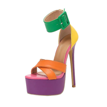 Eilyken Summer Sexy Peep Toe Platform Stiletto Heels Women Sandals Designer Hollow Out Ankle Buckle Nightclub Dance Shoes PlatiNum