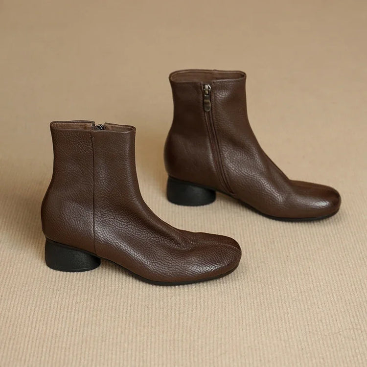 Women's Shoes Sheepskin Round Toe Side Zip 2027 Autumn Ankle Boots 4.5cm Thick Med Heel High Quality Soft Casual Short Booties