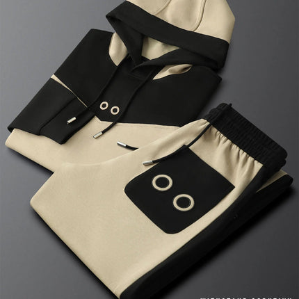 Contrast color splicing hooded sweatshirt suit for men autumn long-sleeved casual sports two-piece thick style PlatiNum