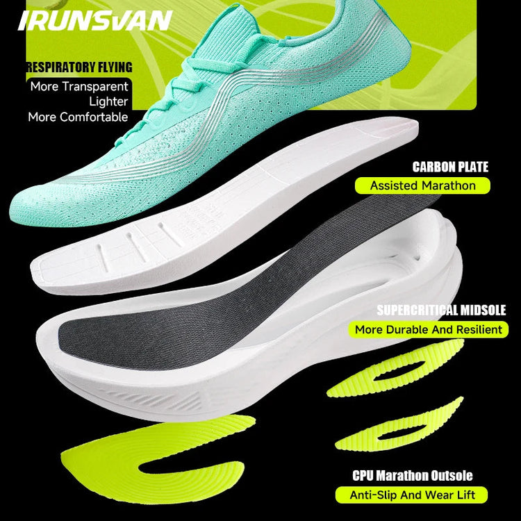 IRUNSVAN Men's Carbon Plate Sneakers Professional Marathon Racing Running Shoes High Quality  Shoes Comfortable Sports Shoe PlatiNum