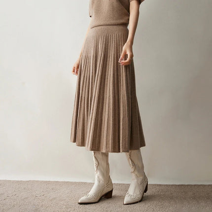 2025 New Grace Women's Cashmere Long Pleated Skirt Autumn Winter Office Lady Cashmere Skirt 100% Cashmere Pupular Dress Skirt PlatiNum