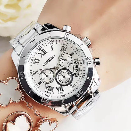 CONTENA Orologi eleganti di lusso per donna Orologio da donna in acciaio inossidabile Orologio da polso da donna alla moda Orologio al quarzo Reloj Mujer platinumshop
