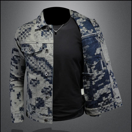 Brand Retro Denim Jacket for Men 2025 Spring Fashion Jacquard Casual Denim Jackets Social Hip-hop Streetwear Cowboy Coats