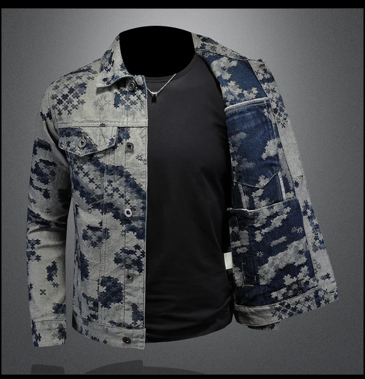 Brand Retro Denim Jacket for Men 2025 Spring Fashion Jacquard Casual Denim Jackets Social Hip-hop Streetwear Cowboy Coats