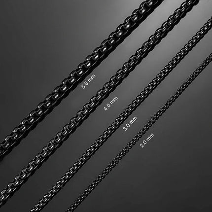 1 Piece 2mm/3mm/4mm/5mm Black Color Box Link Chain Classic Curb Necklace Stainless Steel Jewelry for Men Women PlatiNum