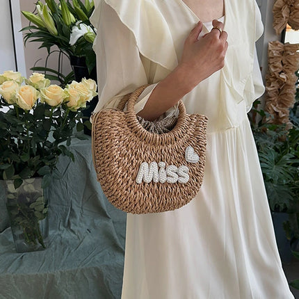 Personalized Summer Straw Bag for Women, Large Capacity, Perforated Design, Simple Shoulder Beach Bag for Vacations