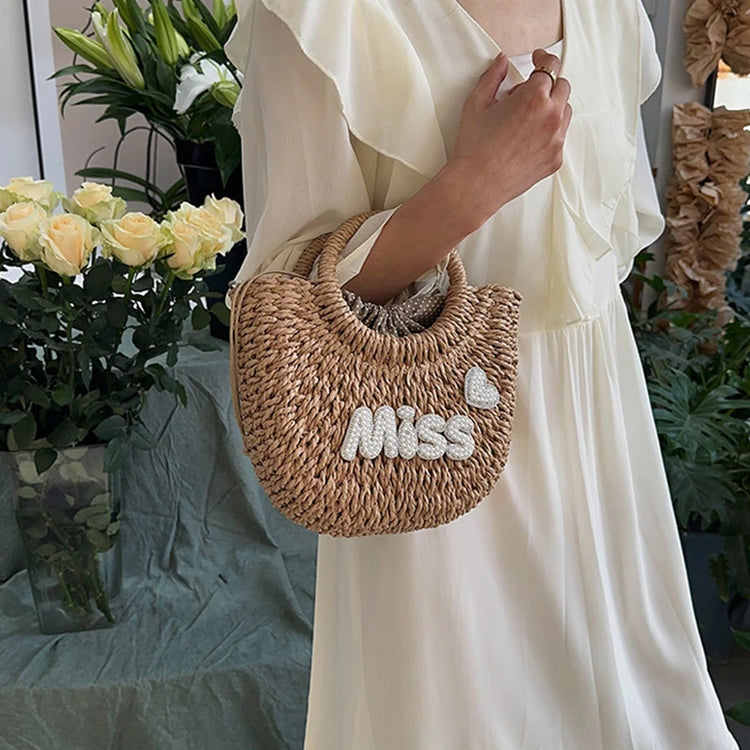 Borsa Estiva Personalizzata in Paglia per Donne, Grande Capacità, Design Traforato, Semplice Borsa a Tracolla da Spiaggia per Vacanze