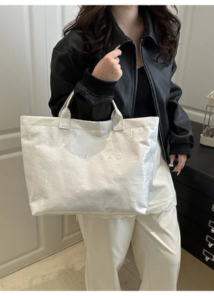 Tote Bag, Retro Letter, Casual Versatile Handbag, Minimalist Transparent, Simple, Commuter, Large-capacity Bag for Women PlatiNum