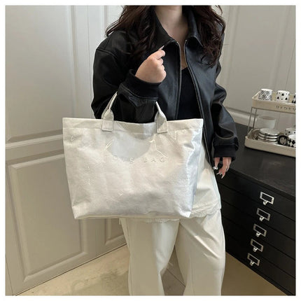 Tote Bag, Retro Letter, Casual Versatile Handbag, Minimalist Transparent, Simple, Commuter, Large-capacity Bag for Women PlatiNum