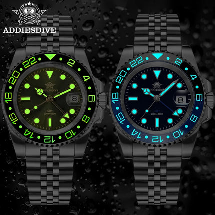 ADDIESDIVE 40mm GMT Watch Men Top Brand Quartz Wristwatch Luxury Ceramic Bezel 20Bar Diving Waterproof Luminous Watch AD2050