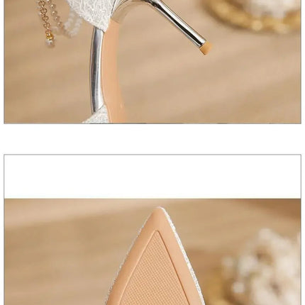 Size 31-43 Women High Heels Stiletto Heel Summer Lace Mesh Sweet Gold Silver Wedding Shoes PlatiNum