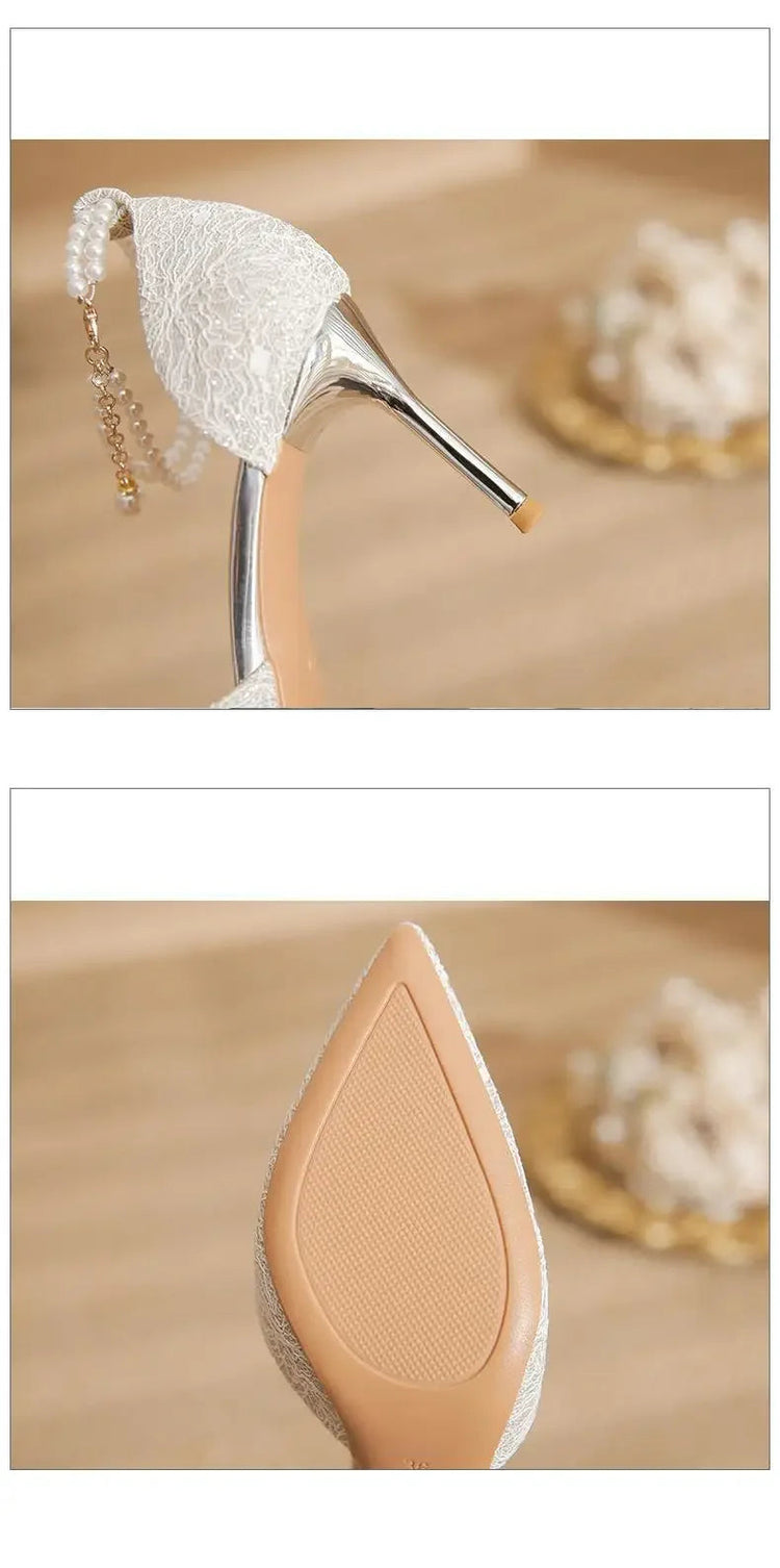 Size 31-43 Women High Heels Stiletto Heel Summer Lace Mesh Sweet Gold Silver Wedding Shoes PlatiNum