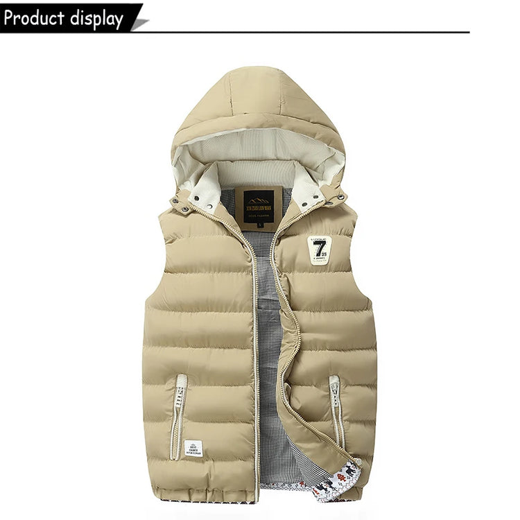 New Men Spring Sleeveless Warm Detachable Hooded Vest Jackets Men Autumn Solid Color Outdoors Windproof Casual Fashion Vest Male
