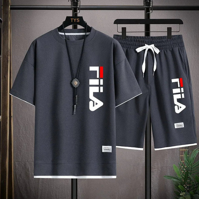 Completo Sportivo Estivo da Uomo 2026: T-shirt e Pantaloncini Casual in Tessuto Waffle, Set Due Pezzi Moda a Maniche Corte, Completo Sportivo Ampio platinumshop