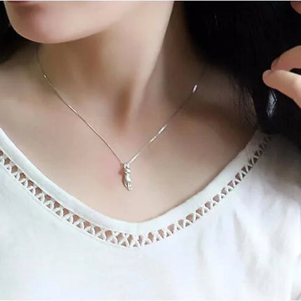 Popular 925 Sterling Silver Jewelry Fashion Simple Animal Cute Kitty Clavicle Chain Pendant Cat Necklaces XL003 PlatiNum