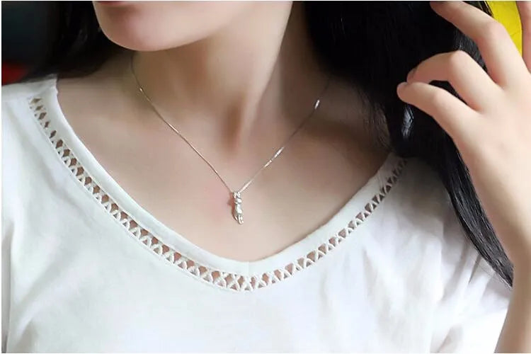 Popular 925 Sterling Silver Jewelry Fashion Simple Animal Cute Kitty Clavicle Chain Pendant Cat Necklaces XL003 PlatiNum
