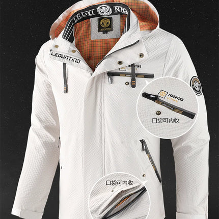 New Men's Trend Fashion Casual Windproof Waterproof Soft Shell Warm Coat Outdoor Sports Jogging Multi-Function Hooded Jacket