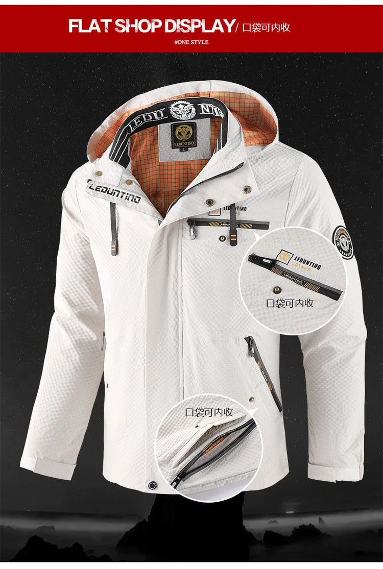 New Men's Trend Fashion Casual Windproof Waterproof Soft Shell Warm Coat Outdoor Sports Jogging Multi-Function Hooded Jacket