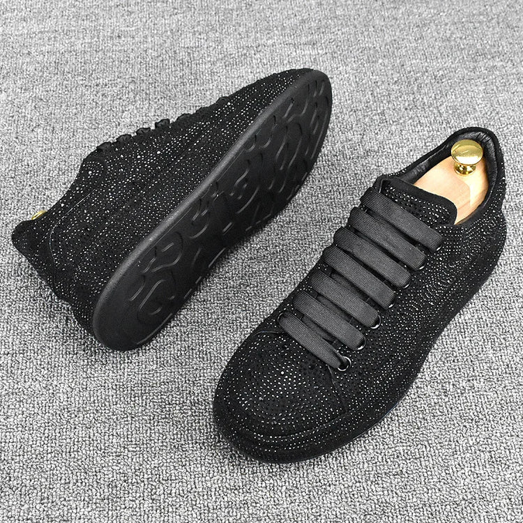 men's luxury fashion punk hip hop platform shoes lace-up cow suede leather rhinestone derby shoe designer sneakers mans footwear
