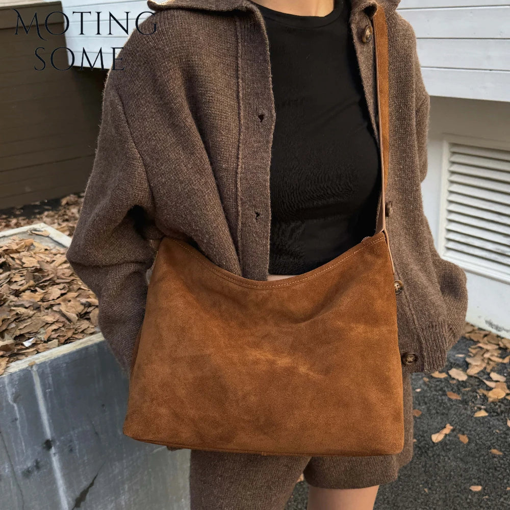 Motingsome Natural Soft Suede Woman Bags Large Capacity Handbag Big Underarm Messenger Bag Shoulder Purse Casual Tote 2025 New